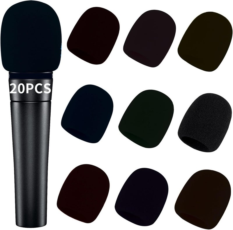 Comemela Pop Filter for Microphone Foam Microphone Covers Disposable Mic Covers for Microphones, 20Pcs Colorful Mic Windscreen Reusable Mic Foam Covers (Black) - Image 1